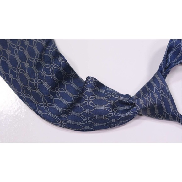 Hermes Other - Hermes Paris 259 UA Blue Knit Rope Geometric Print Design Sign Necktie Tie